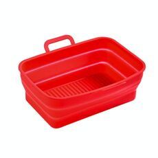 Teglia da forno per friggitrice ad aria in silicone pieghevole a doppio cestello rettangolare (rosso)