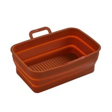 Teglia da forno per friggitrice ad aria in silicone pieghevole a doppio cestello rettangolare (marrone)