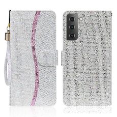 Per Samsung Galaxy S23 5G Custodia per telefono in pelle con polvere glitterata (argento)