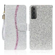 Per Samsung Galaxy S23 + 5G Custodia per telefono in pelle con polvere glitterata (argento)