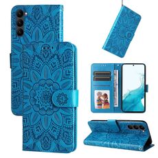 Per Samsung Galaxy S23 + 5G Custodia in pelle di girasole goffrata (blu)