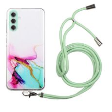 Per Samsung Galaxy S23 + 5G Custodia per telefono antiurto in TPU con motivo marmo cavo con cordino per tracolla (verde)