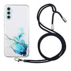 Per Samsung Galaxy S23+ 5G Custodia per telefono antiurto in TPU con motivo marmo cavo con cordino per tracolla (blu)