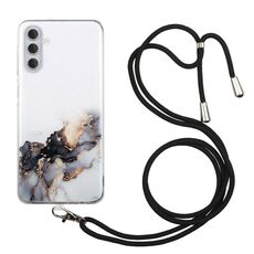 Per Samsung Galaxy S23 + 5G Custodia per telefono antiurto in TPU con motivo marmo cavo con cordino per tracolla (nero)