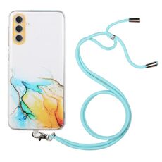 Per Samsung Galaxy S23+ 5G Custodia per telefono antiurto in TPU con motivo marmo cavo con cordino per tracolla (giallo)