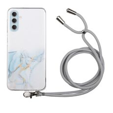 Per Samsung Galaxy S23 + 5G Custodia per telefono antiurto in TPU con motivo marmo cavo con cordino per tracolla (grigio)