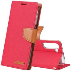 Per Samsung Galaxy S23 5G GOOSPERY CANVAS DIARY Custodia per cellulare in pelle con texture in tessuto (rosso)