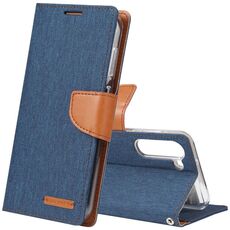 Per Samsung Galaxy S23+ 5G GOOSPERY CANVAS DIARY Custodia per cellulare in pelle con texture in tessuto (blu navy)
