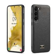 Per Samsung Galaxy S23 5G Fierre Shann Cover posteriore in pelle con texture in pelle (pelle bovina nera)