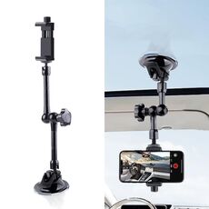 Ventosa singola da 37 cm con attrito articolato e supporto per morsetto per telefono con braccio magico (nero)