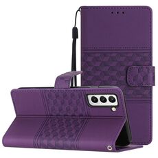 Per Samsung Galaxy S22+ 5G Custodia per telefono in pelle con effetto pelle goffrata a diamante con cordino (viola)