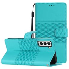 Per Samsung Galaxy S22+ 5G Custodia per telefono in pelle con effetto pelle goffrata a diamante con cordino (blu)
