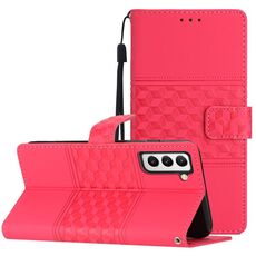 Per Samsung Galaxy S22+ 5G Custodia per telefono in pelle con effetto pelle goffrata a diamante con cordino (rosso)