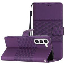 Per Samsung Galaxy S23+ 5G Custodia per telefono in pelle con effetto pelle goffrata a diamante con cordino (viola)