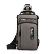 HAOSHUAI 1100-17 Borsa da petto da uomo Borsa da spalla casual Borsa da petto con ricarica USB (cachi)