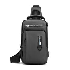 HAOSHUAI 1100-17 Borsa da petto da uomo Borsa da spalla casual Borsa da petto con ricarica USB (grigio)