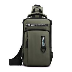 HAOSHUAI 1100-17 Borsa da petto da uomo Borsa da spalla casual Borsa da petto con ricarica USB (verde militare)