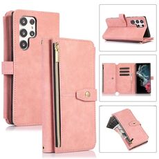 Per Samsung Galaxy S22 Ultra 5G Dream 9-Card Wallet Zipper Bag Custodia in pelle per telefono (rosa)