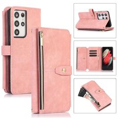 Per Samsung Galaxy S21 Ultra 5G Dream 9-Card Wallet Zipper Bag Custodia in pelle per telefono (rosa)