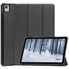 Per Nokia T21 Custer custodia per tablet in pelle con supporto a 3 pieghe in puro colore (nero)