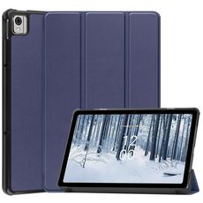Per Nokia T21 Custer Custodia per tablet in pelle con supporto a 3 pieghe in puro colore (blu scuro)