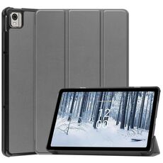 Per Nokia T21 Custer custodia per tablet in pelle con supporto a 3 pieghe in puro colore (grigio)