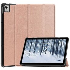 Per Nokia T21 Custer custodia per tablet in pelle con supporto a 3 pieghe in puro colore (oro rosa)