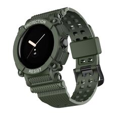 Per Google Pixel Watch Cinturino integrato in tinta unita a tre prove (verde scuro)