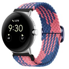 Per cinturino per orologio intrecciato in nylon con fibbia per orologio Google Pixel (blu rosa)