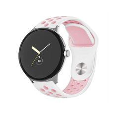 Per Google Pixel Watch Cinturino in silicone con fibbia inversa bicolore (bianco rosa)