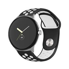 Per Google Pixel Watch Cinturino in silicone con fibbia inversa bicolore (nero bianco)
