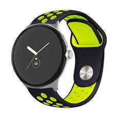 Per Google Pixel Watch Cinturino in silicone con fibbia inversa bicolore (nero giallo)