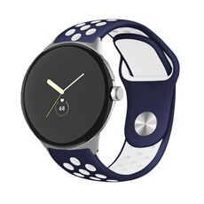 Per Google Pixel Watch Cinturino in silicone con fibbia inversa bicolore (blu bianco)