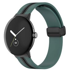 Per Google Pixel Watch Cinturino in silicone con fibbia pieghevole bicolore (verde militare nero)