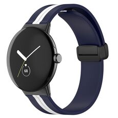 Per Google Pixel Watch Cinturino in silicone con fibbia pieghevole bicolore (blu bianco)
