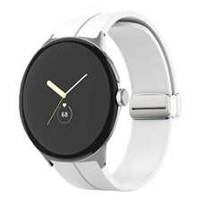 Per Google Pixel Watch Cinturino in silicone con fibbia pieghevole in tinta unita (argento bianco)