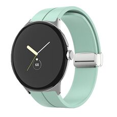 Per Google Pixel Watch Cinturino in silicone con fibbia pieghevole in tinta unita (verde menta argento)