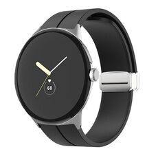 Per Google Pixel Watch Cinturino in silicone con fibbia pieghevole in tinta unita (argento nero)