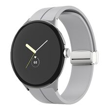 Per Google Pixel Watch Cinturino in silicone con fibbia pieghevole in tinta unita (grigio argento)