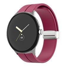 Per Google Pixel Watch Cinturino in silicone con fibbia pieghevole in tinta unita (rosso vino argento)