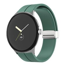 Per Google Pixel Watch Cinturino in silicone con fibbia pieghevole in tinta unita (verde militare argento)