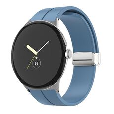 Per Google Pixel Watch Cinturino in silicone con fibbia pieghevole in tinta unita (argento blu)