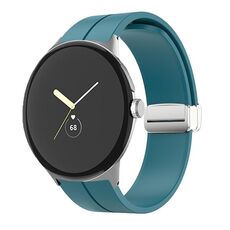 Per Google Pixel Watch Cinturino in silicone con fibbia pieghevole in tinta unita (verde pino argentato)