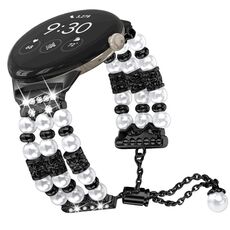 Per Google Pixel Watch Cinturino per orologio mezzo braccialetto di perle (nero)