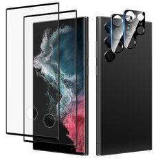 Per Samsung Galaxy S22 Ultra 5G 2 pezzi Pellicola in vetro temperato a schermo intero con bordo curvo 3D con protezione per obiettivo 2 pezzi