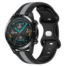 Per Huawei Watch GT2 42mm 20mm Cinturino in silicone bicolore con fibbia a farfalla (nero + grigio)