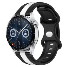 Per Huawei Watch GT3 46mm 20mm Cinturino in silicone bicolore con fibbia a farfalla (nero + bianco)