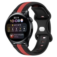 Per Huawei Watch 3 Cinturino in silicone bicolore con fibbia a farfalla da 20 mm (nero + rosso)