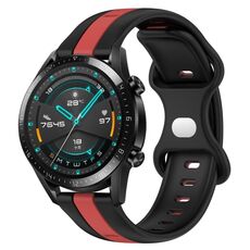 Per Huawei GT2 46mm 20mm Cinturino in silicone bicolore con fibbia a farfalla (nero + rosso)