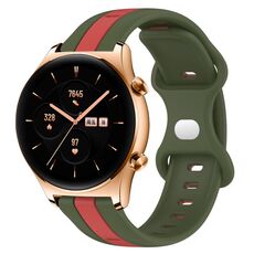 For Honor Watch GS 3 20mm Cinturino in silicone bicolore con fibbia a farfalla (rosso + verde militare)